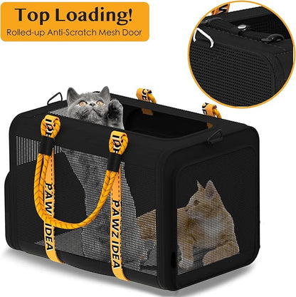 PAWZIDEA Expandable Pet Carrier with Wheels, 24"x16"x16" Large Cat Carrier for 2 Cats, Soft-Sided Dog Travel Crate for Small Medium Dog, Collapsible Rolling Travel Bag w/Telescopic Handle, Chew-Proof