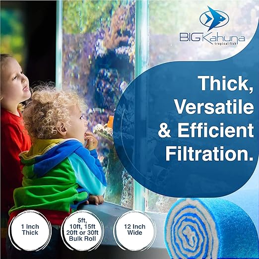 Big Kahuna Aquarium Filter Floss Rolls – 12-inch Pond and Aquarium Filter Media – 1-inch Thick Wet/Dry Aquarium Filter Pad – Bonded Filter Media Pad for Freshwater or Marine Aquariums, Ponds – 20ft