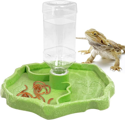 Tfwadmx 9oz 2-in-1 Reptile Water Bottle Turtle Automatic Feeders Waterer Food and Water Bowl pet Dispenser Bottle Feeding Dish for Lizard Chameleon(Green)