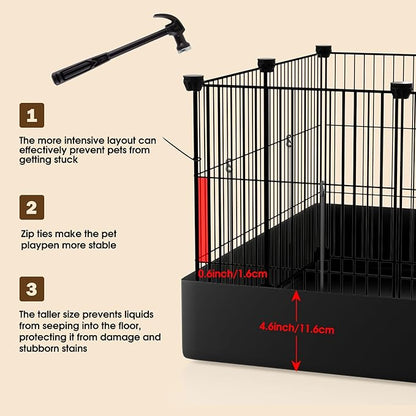 12 Panels Small Animal Playpen with Waterproof Mat - Durable Metal Wire Yard Fence for Guinea Pigs, Kittens, Puppies, Hamsters, and Hedgehogs - Indoor & Outdoor Pet Cage