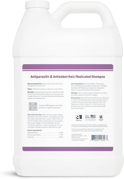 Veterinary Formula Clinical Care Antiparasitic & Antiseborrheic Medicated Dog Shampoo, 128oz – Help Alleviate Your Dog's Flaky Skin and Coat – Paraben, Dye, Soap Free