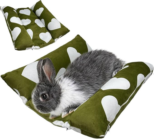 16.5 X 18in Removable and Washable Soft Rabbit Bed, Thickened and Softer Bunny Bed, Double-Sided Plush Rabbit Beds,Rabbits Concave Bed,Small Beds for Animals Indoor,Dark Green