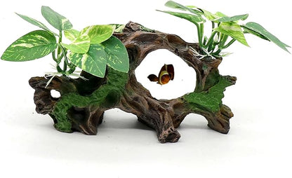 Fish Tank Decorations Artifical Driftwood Cave Aquarium Decor Ornaments Silk Aquarium Plants for Betta Fish Tank Accessories