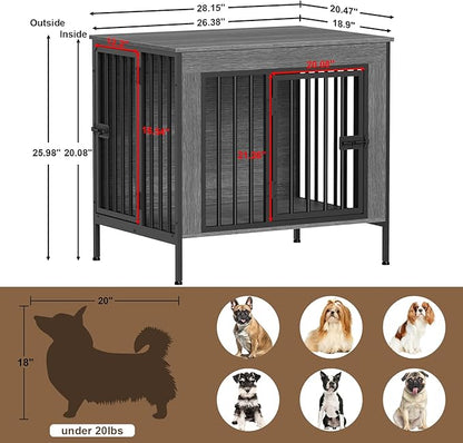EasyCom Dog Crate Furniture for 1 or 2 Dogs, Heavy Duty Single/Double Dog Crates for Small/Medium/Large Dogs, Dog Kennel Furniture Indoor as TV Stand, Small Size 28.15" L(0-20 Pounds), Dark Grey