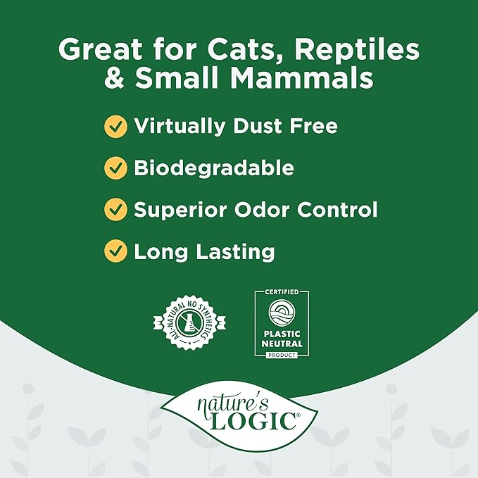 Nature's Logic 100% Natural Pine Pellet Cat Litter - 100% Ponderosa Pine, Dust-Free, Unscented, Biodegradable - Safe for Cats, Kittens, Reptiles & Small Pets - Highly Absorbent - 12 lb Bag