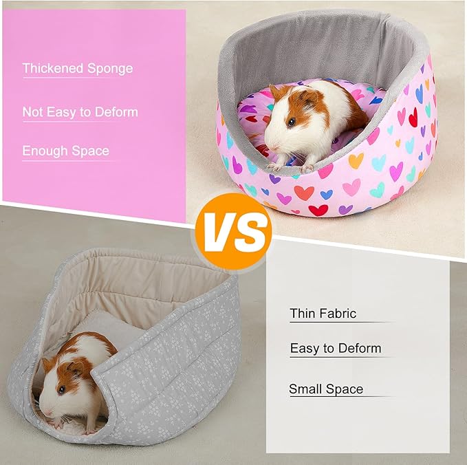 Glittme Guinea Pig Bed Soft Rabbit Beds with Thick Removable Mat Bunny Beds Machine Washable Guinea Pigs Accessories Cozy Guinea Pigs House for Rabbit, Ferret, Round Cuddler Cup Bed