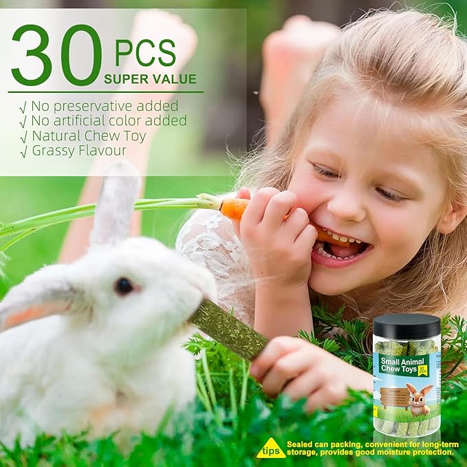 12.3 Ounces Timothy Hay Sticks, Natural Timothy Hay for Guinea Pigs, Chinchillas, Hamsters, Handmade Rabbit Chew Toys