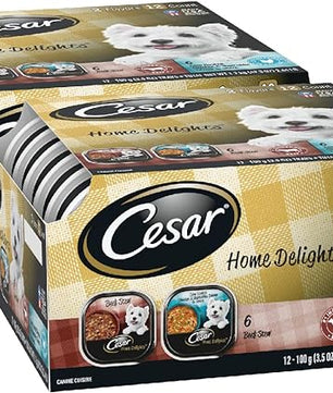 Cesar Home Delights Adult Wet Dog Food, Slow Cooked Chicken & Vegetables Dinner and Beef Stew Variety Pack, 3.5 oz. (12 Count, Pack of 2)