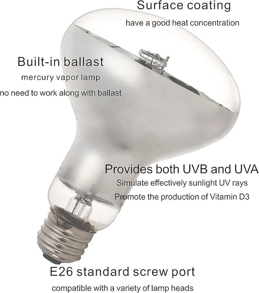 125W UVB UVA Reptile Basking Heat Light Bulbs UV Sun Lamp for Bearded Dragon Lizard Tortoise Turtle Amphibian 1 Pack