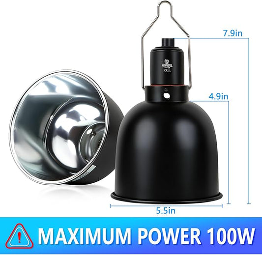 Reptile Light Fixture, 5.5 inch Optical Reflection Deep Dome Heat Lamp Fixture, UVB Heat Basking Lamp Fixture for Amphibian Reptile Terrariums