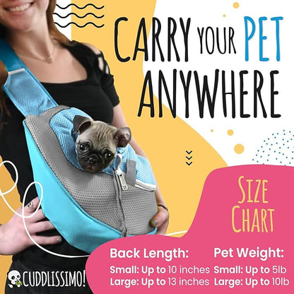 Pet Sling Carrier - Carefully Sized for Teacup & Toy Breed Puppies & Cats (Under 6lb) - Soft Pouch Papoose for Small Dogs, Yorkies, Chihuahuas - Ideal for Hands-Free Travel & Walks (Blue)