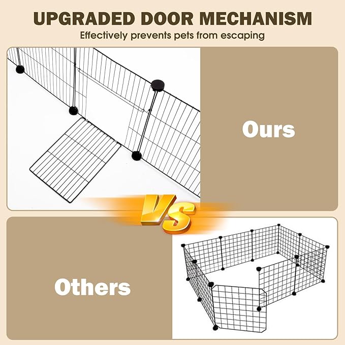 20 Panels Small Animal Playpen with Removable Top Cover & Waterproof Mat - Durable Metal Wire Yard Fence for Guinea Pigs, Rabbits, Kittens, Puppies, Hamsters - Indoor & Outdoor Pet Cage with Roof