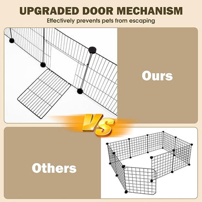 20 Panels Small Animal Playpen with Removable Top Cover & Waterproof Mat - Durable Metal Wire Yard Fence for Guinea Pigs, Rabbits, Kittens, Puppies, Hamsters - Indoor & Outdoor Pet Cage with Roof