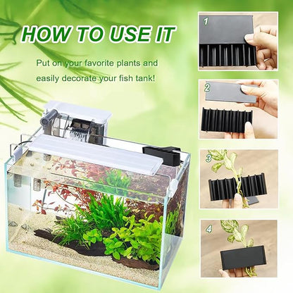 2PC 7 Holes Upgraded Aquarium Plant Holder, Aquatic Cup for Tank, Fish Tank Holder with Long Hook, Aquarium Feeder for Aquascape Decorations on Top of Tank (Black)