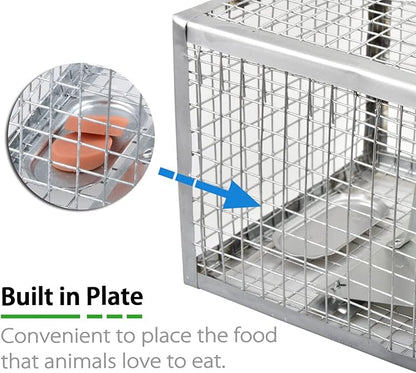 2-Pack Chipmunk Traps Humane Live Mouse Rat Cage Traps for Indoor and Outdoor Use (Silver)