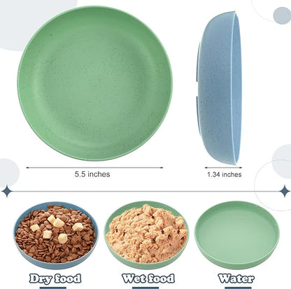 Tioncy 24 Pcs Fatigue Relief Cat Bowl 5.5 Inch Shallow Cat Food Dish Wide and Small Pet Wet Plate Wide Stray Wet Feeding Bowl for Ferrets Feral Short Legged Kitten, Wheat Straw(Blue,Green,Classic)