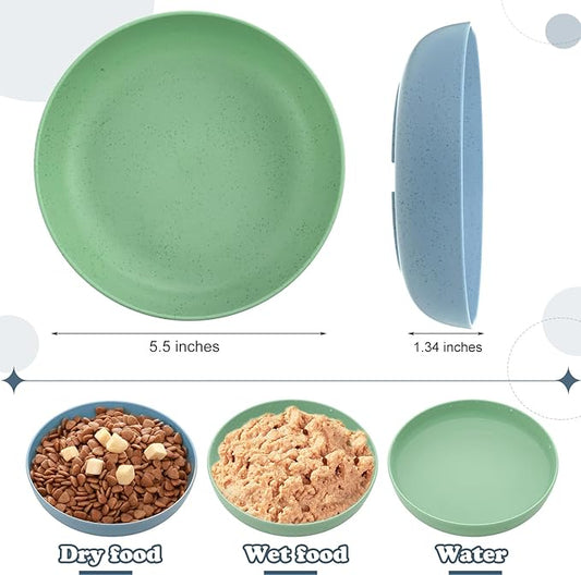 Tioncy 24 Pcs Fatigue Relief Cat Bowl 5.5 Inch Shallow Cat Food Dish Wide and Small Pet Wet Plate Wide Stray Wet Feeding Bowl for Ferrets Feral Short Legged Kitten, Wheat Straw(Blue,Green,Classic)