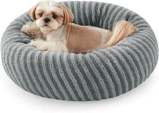 MIXJOY Dog Donut Bed for Small Dogs, Washable Donut Small Puppy Bed, Cute Dog Beds with Anti Slip Bottom, Calming Cat Beds with Removable Zipper Cover, 23"x23"x8", Grey