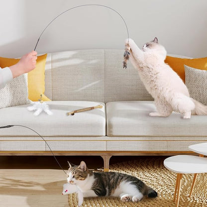 Suction Cup Cat Toys for Indoor Cats,3 in 1 Suction Cup Cat Toy,Interactive Simulation Cat Toy Set Self Play or Handheld,Feathers & Bells,Realistic Toy Mouse and Silvervine Sticks（Black）