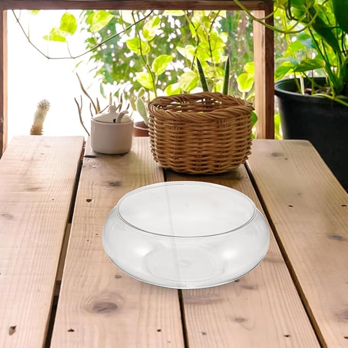 Clear Fish Bowl Vase Bubble Bowl Round Shallow Planter Plastic Container Fish Bowl Aquatic Plant Pot Daffodil Pot Hydroponic Planter Fish Tank Aquarium Bowl
