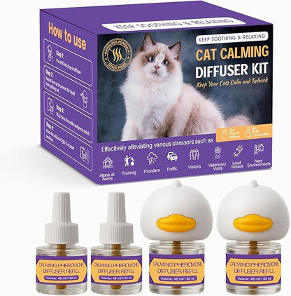 Cat Calming Diffuser Kit 6-in-1, Cat Pheromone Diffuser for Stress and Anxiety Relief, Includes 2 Plug-Ins + 4 Refills (48ml Each), 120-Day Supply, Drug-Free Comfort for Cats and Kittens - Purple