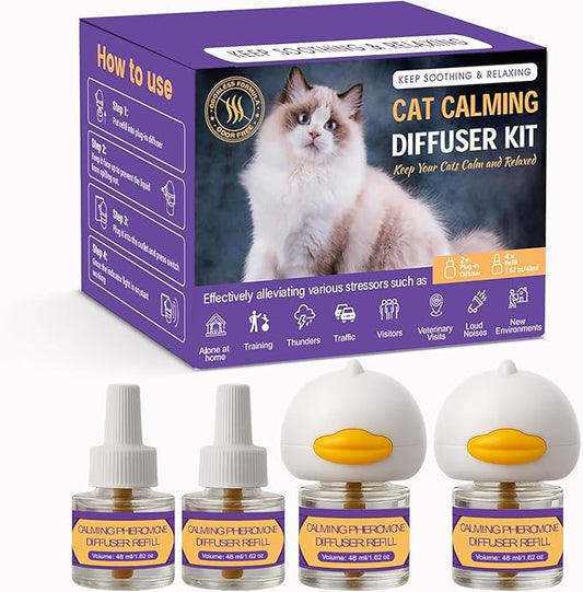 Cat Calming Diffuser Kit 6-in-1, Cat Pheromone Diffuser for Stress and Anxiety Relief, Includes 2 Plug-Ins + 4 Refills (48ml Each), 120-Day Supply, Drug-Free Comfort for Cats and Kittens - Purple