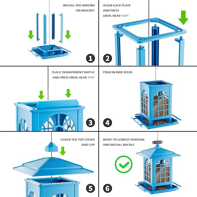Birdream Bird Feeders for Outdoors Hanging, Classic Courtyard Design Fun Assembly 3.5LB Large Bird Feeder, Attracting Wild Birds Cardinals Goldfinches Sparrows - Blue