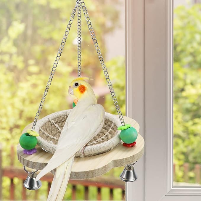 Wontee Bird Nest Parrot Breeding Nest Bed Bird Hanging Swing for Budgies Parakeets Conures Cockatiels Caique Senegal Parrot (Hemp Rope)
