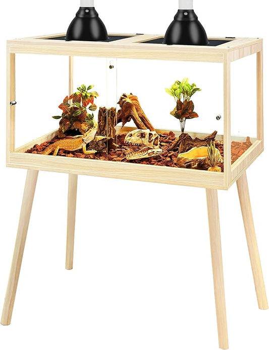 Prolee Bearded Dragon Tank with Leg,Tempered Glass Lizard Tanks and Reptile Enclosure,Up to 78 Gallon Reptile Tank with Metal Mesh and Lockable Door for Spacious Snakes and Chameleon(Oak,24inch)