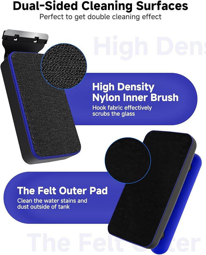 AQQA Magnetic Aquarium Fish Tank Glass Cleaner, Dual-Blades Algae Scraper Glass Cleaner Scrubber, Double Side Floating Aquarium Magnetic Brush for 0.2-0.6 Inch Thick Glass Aquariums Tank