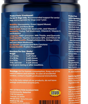 NaturVet All-in-One Senior Dog Daily Care Supplement, 8-in-1 Support Dog Soft Chews for Mobility, Skin, Heart, Teeth, Cognition, Eyes, Hickory Smoked Bacon Flavored Pet Supplement for Dogs, 60 Count