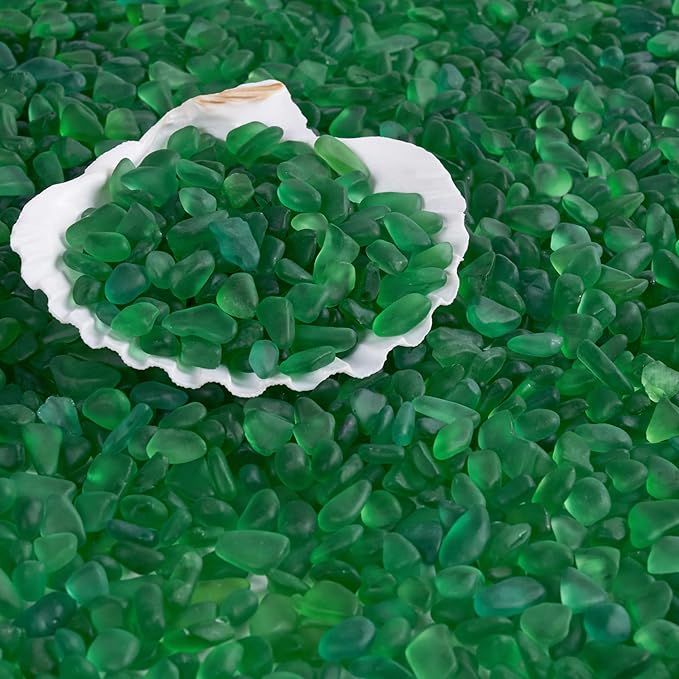QEQEKAKA Sea Glass Stones for Crafts About 1LB (405g/14.28oz) Green Glass Pebbles Gemstones Bulk for Aquarium Rocks Fish Tank Gravel Green Filler for Vases Centerpieces