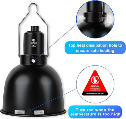 Reptile Light Fixture, 5.5 inch Optical Reflection Shallow Dome Heat Lamp Fixture, UVB Heat Basking Lamp Fixture for Amphibian Reptile Terrariums