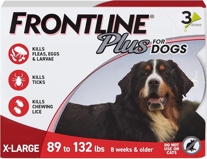 FRONTLINE Plus Flea and Tick Treatment for X-Large Dogs Up to 89 to 132 lbs. 3 Treatments