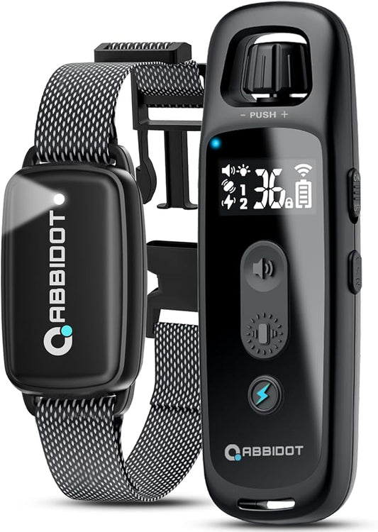 ABBIDOT Dog Shock Collar, 3300 FT Dog Training Collar with Remote, IPX7 Waterproof with 4 Training Modes, Rechargeable E-Collar for Small Medium Large Dogs (5-120 lbs)