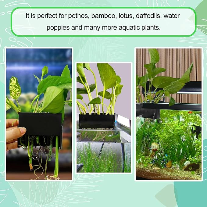 2PC 7 Holes Upgraded Aquarium Plant Holder, Aquatic Cup for Tank, Fish Tank Holder with Long Hook, Aquarium Feeder for Aquascape Decorations on Top of Tank (Black)