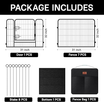 PJYuCien Dog Playpen Plus Storage Bag, 32" H 8 Panels Puppy Pen with Square Bottom, Heavy Duty Dog Fence for Puppies/Small Dogs