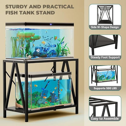 YTAHOME W Shape 40 Gallon Fish Tank Stand, 500lbs Capacity for Metal Aquarium Stand, 36.2" Lx18.3 Wx 29.3" H, Double-Layer Storage Design, Reptile Breeder Turtle Terrarium Stand for Home Office