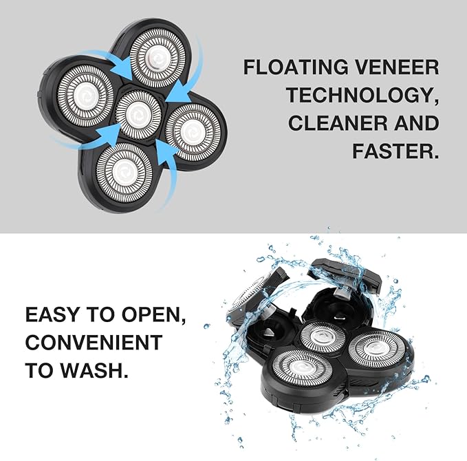 FREEDOM 3PCS Universal 5 Blades Shaver Replacement Heads Compatible with Freebird SHPAVVER Wyklaus Freedom shaver, for Most Major Brands, with Easy grooming Clean Brush Blade Cover