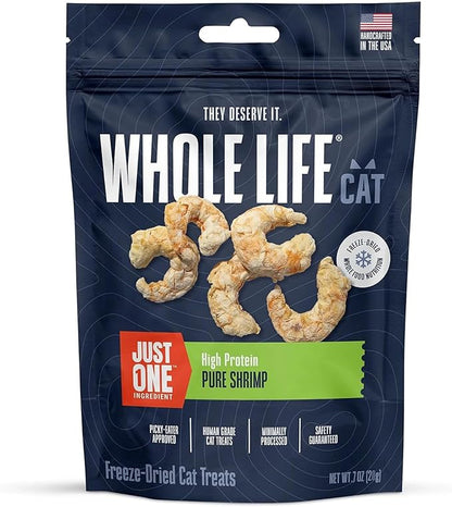 Whole Life Cat Just One Shrimp Freeze Dried Cat Treats - Human Grade High Protein Food, Healthy Training Snacks, Freeze Dried Shrimp Food Toppers, USA Made Natural Treats - .7 oz (Pack of 1)