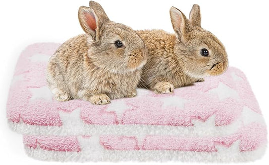 Amakunft 2 Pcs Guinea Pig Bed Mat Washable, Rabbit Winter Bed Pad for Indoor, Warm Small Animal Bed Mattres, Fleece Sleeping Pad for Bunny, Rat, Hedgehog, Sugar Glider, Chinchilla (Pink Star, Large)