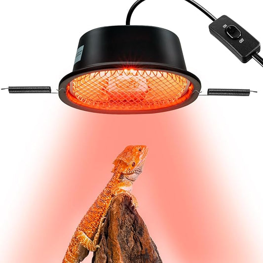 G9 Reptile Infrared Heat Lamp, Terrarium Heating Lamp Fixture with 50W UVA Low Profile Night Red Bulb | Safety Mesh, Tank Hood Basking Spot Light for Bearded Dragons Turtles Lizards Geckos