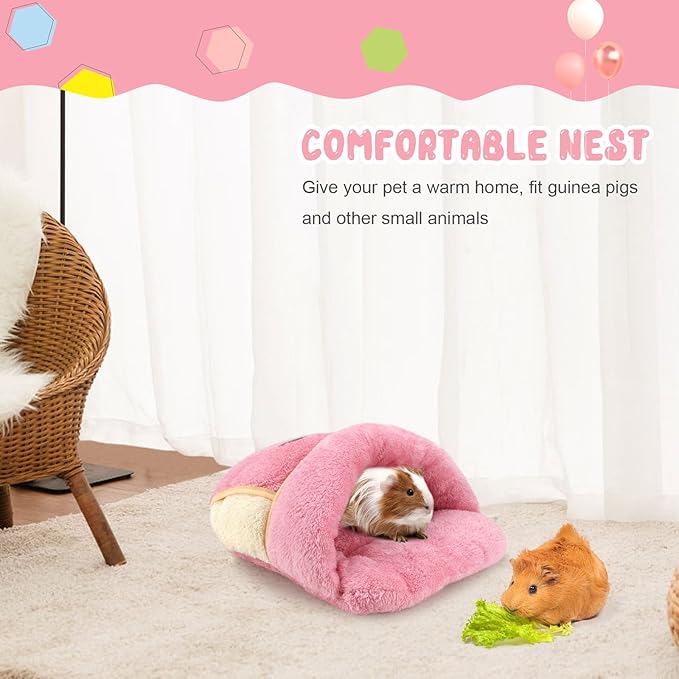YUEPET Guinea Pig Bed Cuddle Cave Warm Fleece Cozy House Bedding Sleeping Cushion Cage Nest for Small Animal Squirrel Chinchilla Hedgehog Cage Accessories Pink