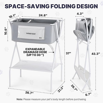 B4 Dog Bathtub Dog Washing Station with Scrubber for Small Medium Dogs Cats, Foldable Dog Tub for Bathing and Grooming, Portable Collapsible Dog Shower Tub, Indoor and Outdoor
