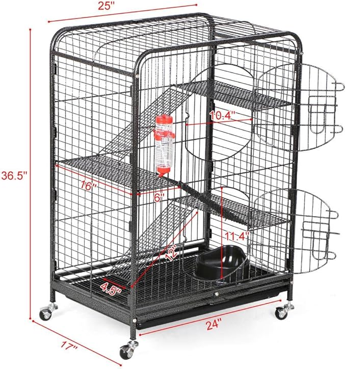 Yaheetech 37-inch Metal Ferret Chinchilla Cage Indoor Outdoor Small Animals Hutch w/ 2 Front Doors/Feeder/Wheels for Squirrel,Black