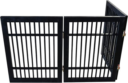 Pet Dog Gate Strong and Durable Freestanding Folding Acacia Hardwood Portable Wooden Fence Indoors or Outdoors by Urnporium (Black Pet Gate, 3 Panel 24" Tall)
