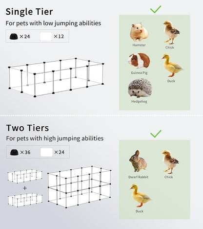 Small Animal Playpen, Guinea Pig Cages, 24 Panels Pet Playpen for Hamsters, Hedgehog, Bunny, Ferret, Indoor Outdoor Plastic Fence, 48.5 x 24.8 x 24.8 inches