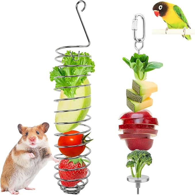 2PCS Rat Enrichment Foraging Toys, Stainless Steel Vegetable Skewer Foraging Hanging Feed Tool for Hamster Rodents Bird Parrots, Fancy Mice Cage Accessories Puzzle Toy Slow Feeder