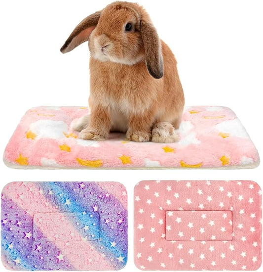 3PCS Guinea Pig Bed Soft Rabbit Bedding Cage Liner Warm Bunny Mats Pee Pads Fleece Blanket Plush Hamster Sleep Beds Ferret Squirrel Hedgehog Rat