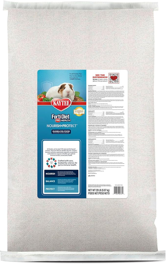 Kaytee Forti-Diet Pro Health Nourish+Protect Guinea Pig Food, Comprehensive Nutrition Backed by Science, Digestive Health, Immune Support, 20 pounds